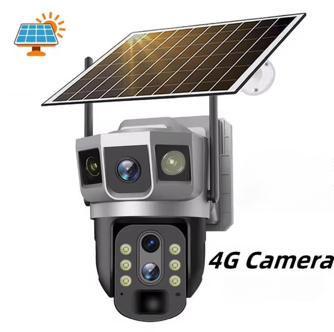 كاميرا مراقبة بالطاقة الشمسية ثلاثية العدسة بدقة عالية 4G Zoom Optique X10