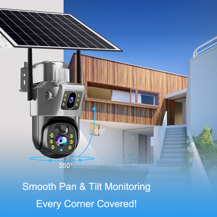 10 Megapixel 4G كاميرا مراقبة بالطاقة الشمسية عدستين مزدوجة ثابتة ومتحرك