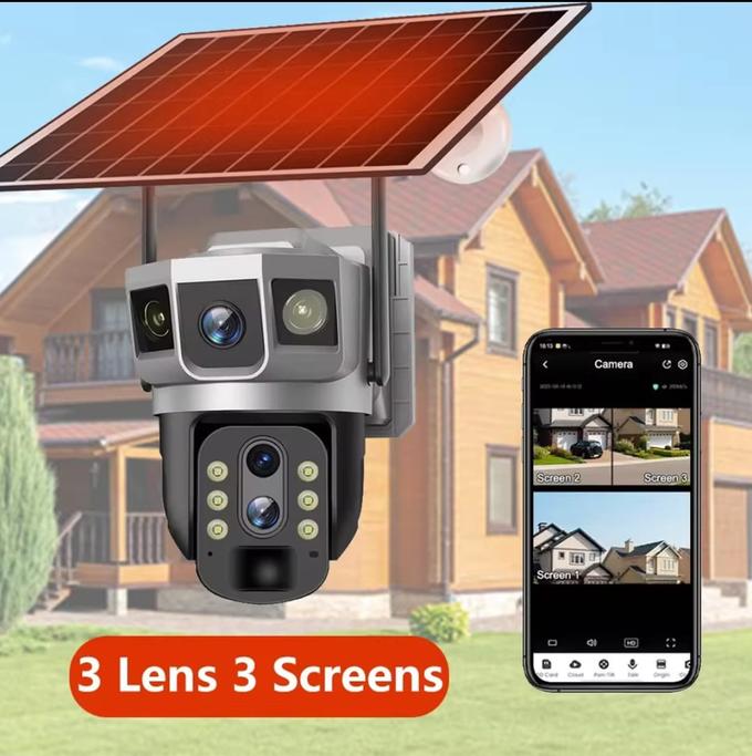 كاميرا مراقبة بالطاقة الشمسية  ثلاثية العدسة بدقة عالية 4G Zoom Optique X10